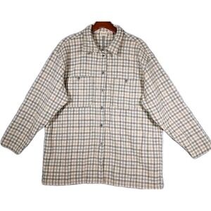 Woolrich Shirt Women's L Wool Flannel Button-Up Long Sleeve Beige